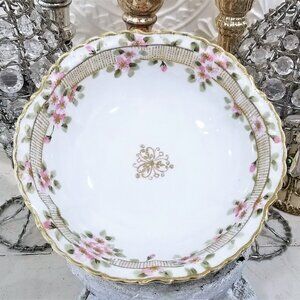 Antique Hand Painted NIPPON Cherry Blossom Gold Moriage Scalloped Serving Bowl